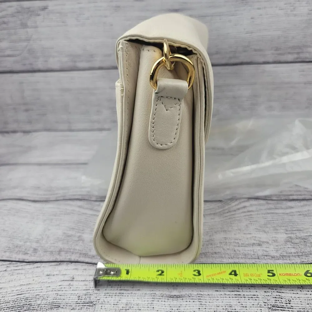 Etienne Aigner Leather Ivory Handbag with Crossbody Adjustable Strap Gold - Picture 9 of 9